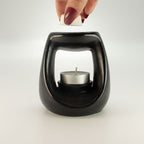 Ceramic Zen Oil Burner - Large Oval Pebble - Matt Black – view 4