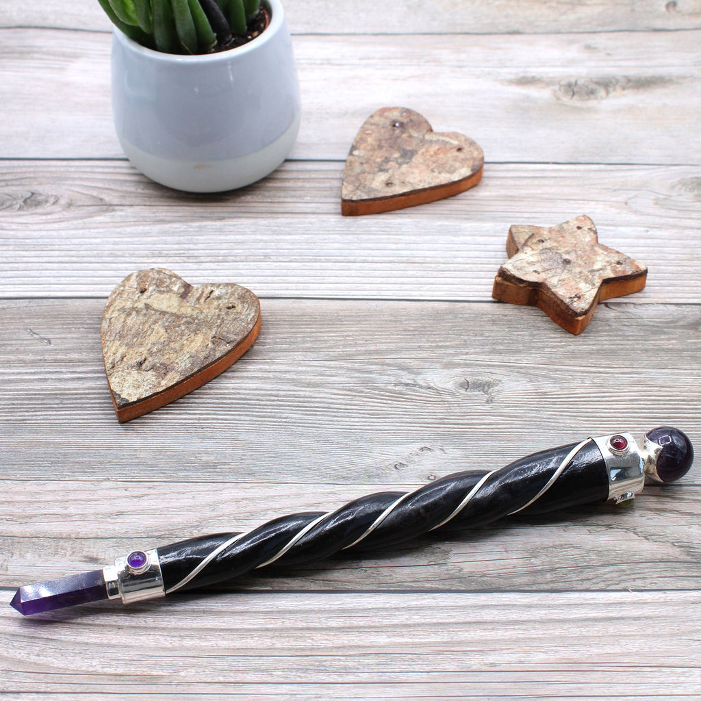 Twisted Healing Wand with Silver Fittings and Amethyst Sphere – view 2