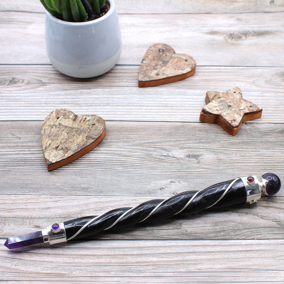 Twisted Healing Wand with Silver Fittings and Amethyst Sphere – view 2