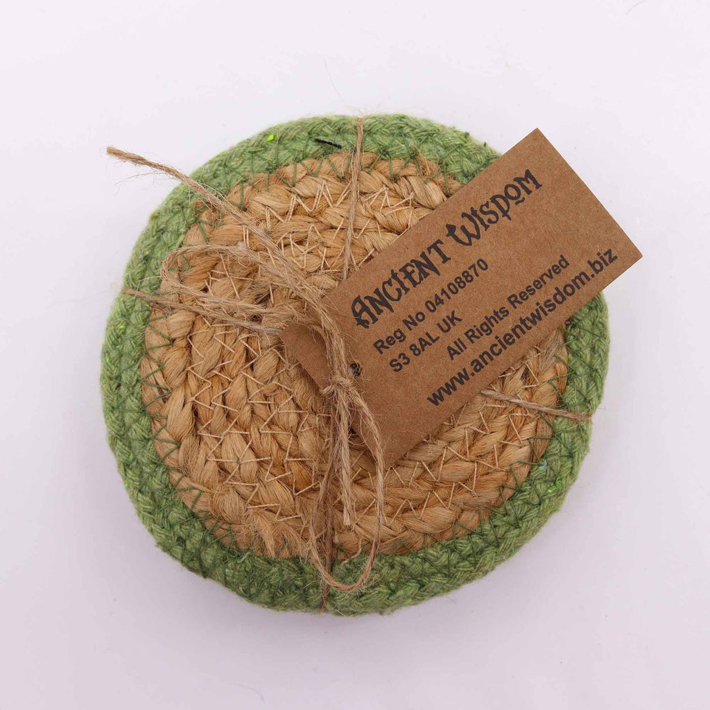 Jute & Cotton Coasters, Olive Border, Set of 4 – view 3
