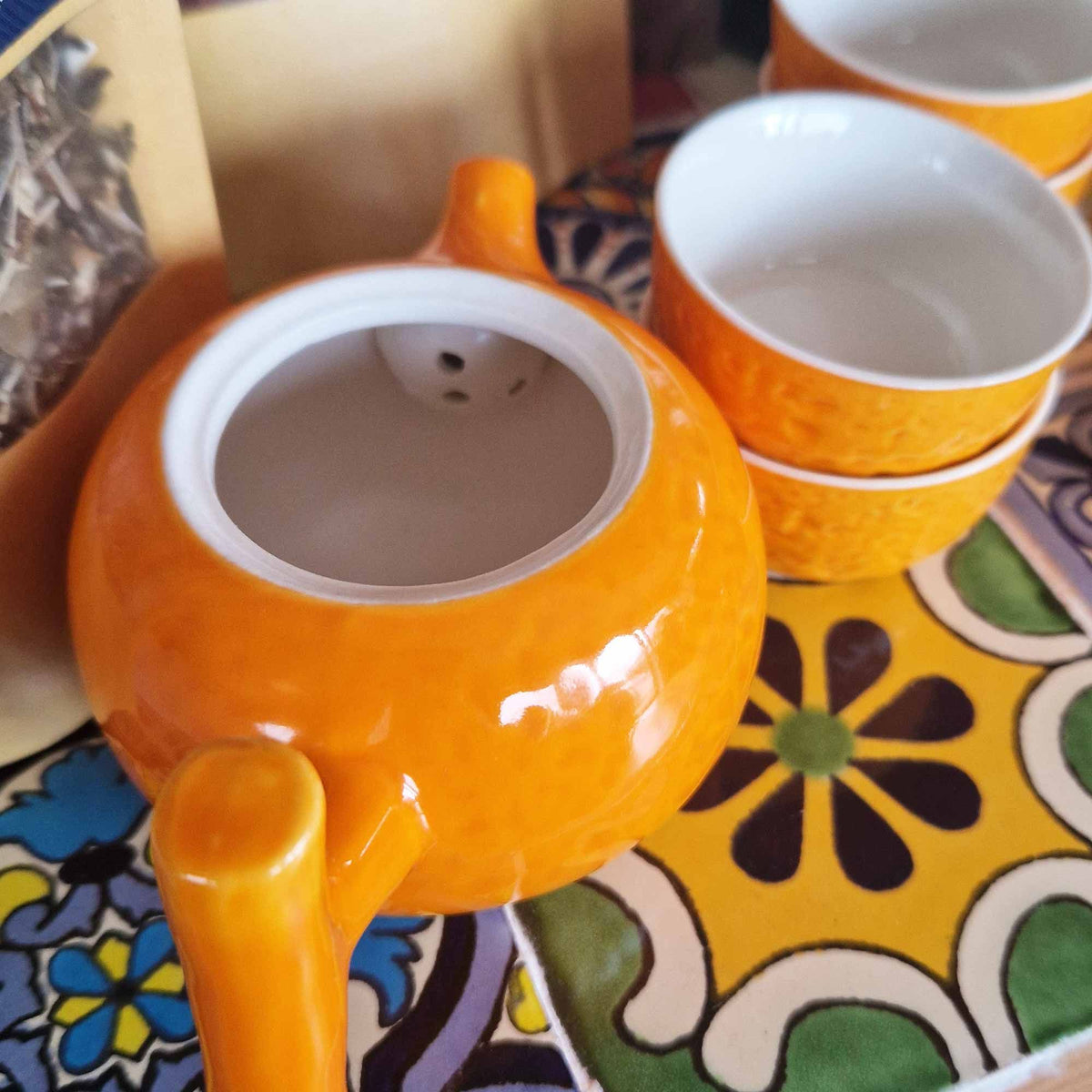 Orange Ceramic Teapot Set - Pot & Four Cups – view 3