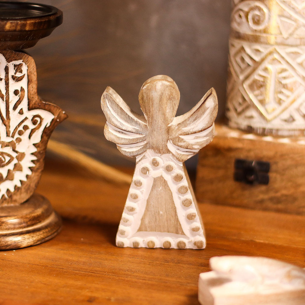 Small Mango Wood Angel - Whitewash Finish – view 7