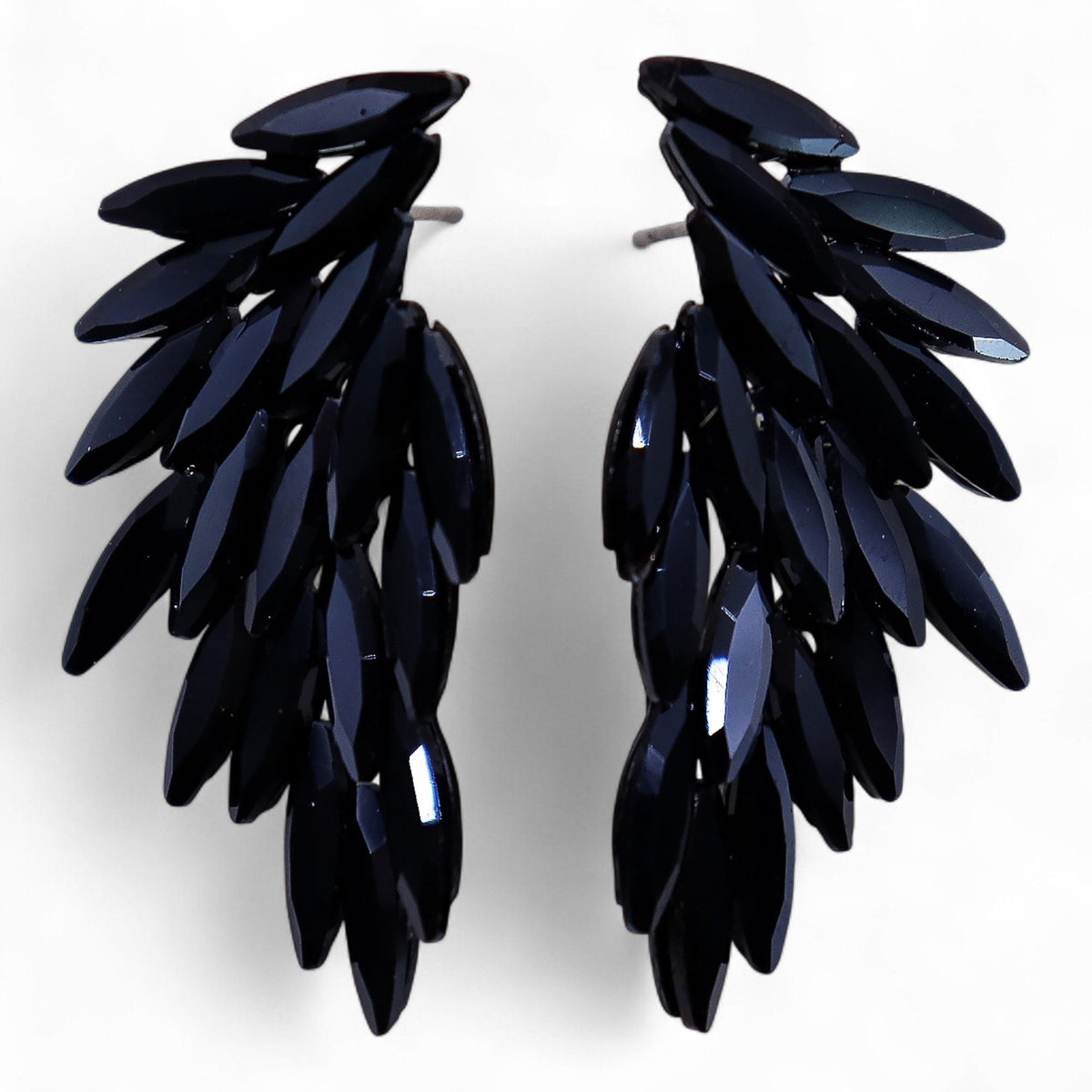 Nymph Jet Black Angel Wings Glass Earrings – view 4