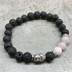 Lava Stone Bracelet with Buddha Head and Rose Quartz – view 2