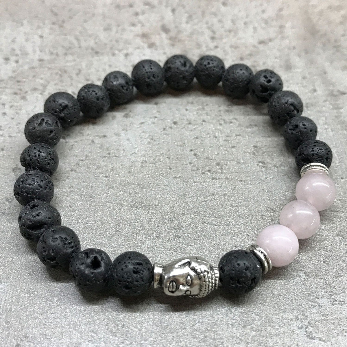 Lava Stone Bracelet with Buddha Head and Rose Quartz – view 2
