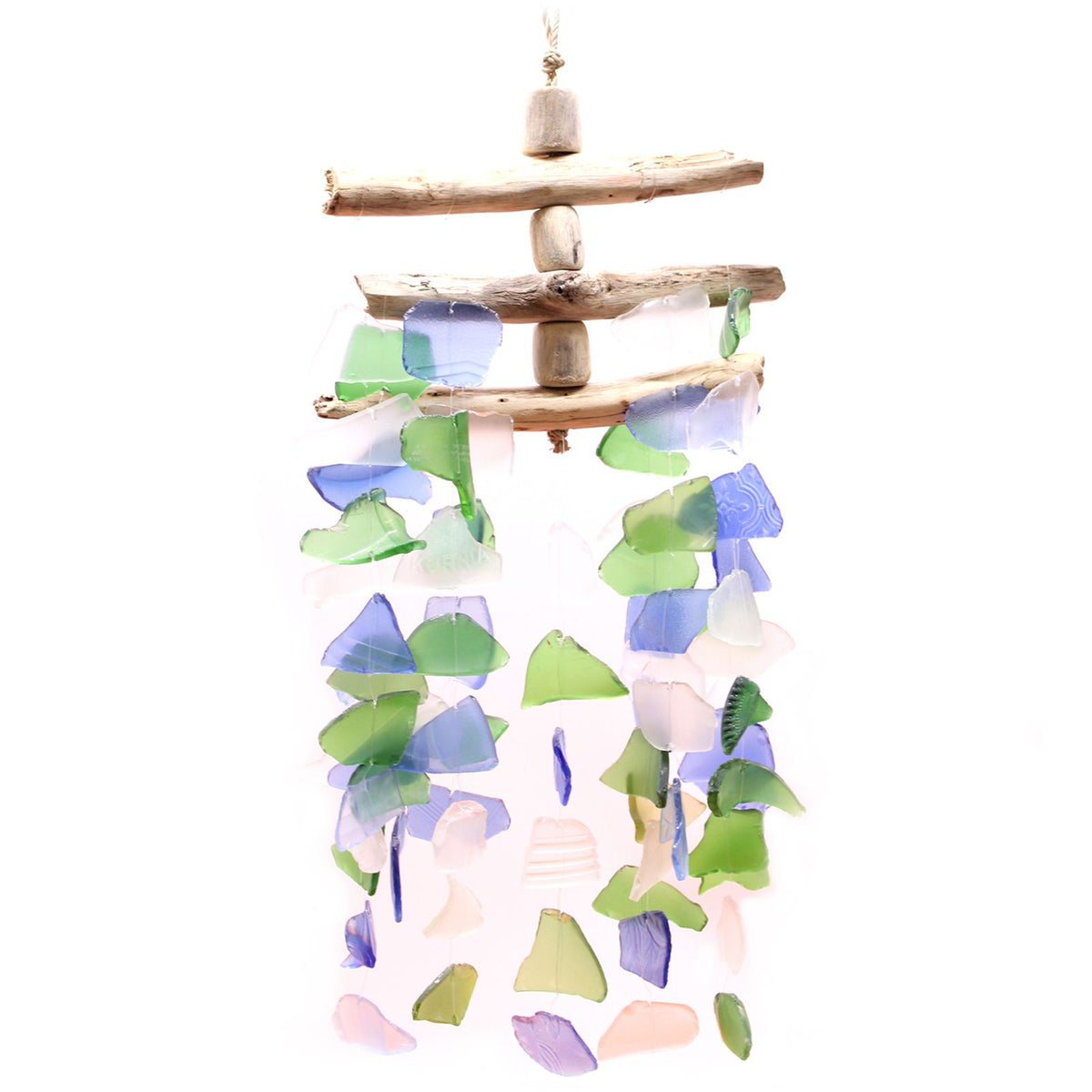 Recycled Glass Wind Chime - Flexible Sticks, Green/White/Blue – view 3