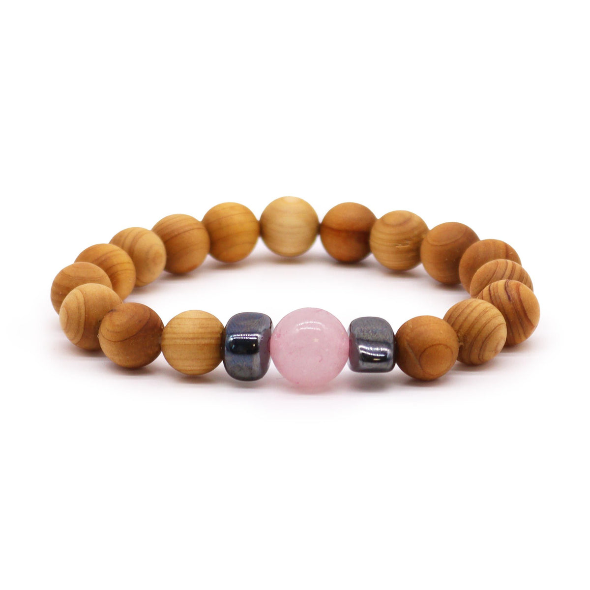 Cedarwood Heart Chakra Bangle with Rose Quartz – view 2