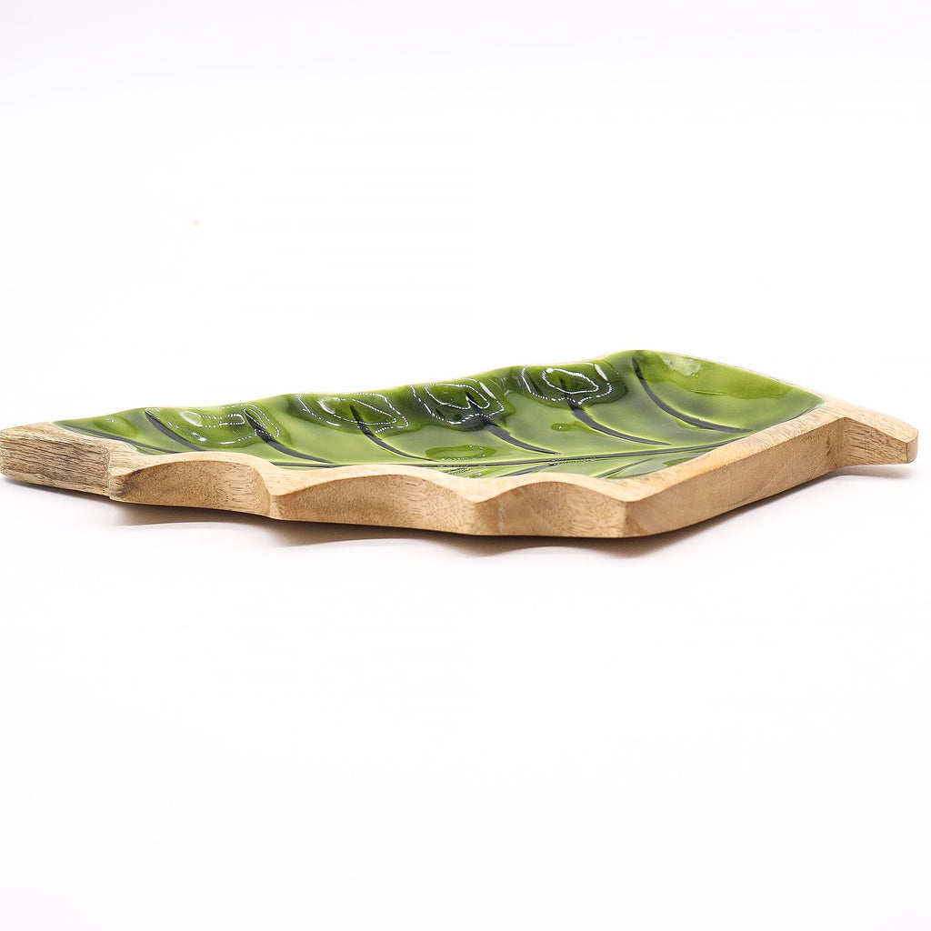 Green Enamel Leaf Wooden Bowl - 33 x 17 cm – view 8