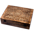 Mango Wood Carved Storage Box - Floral, Holds 80 Bottles