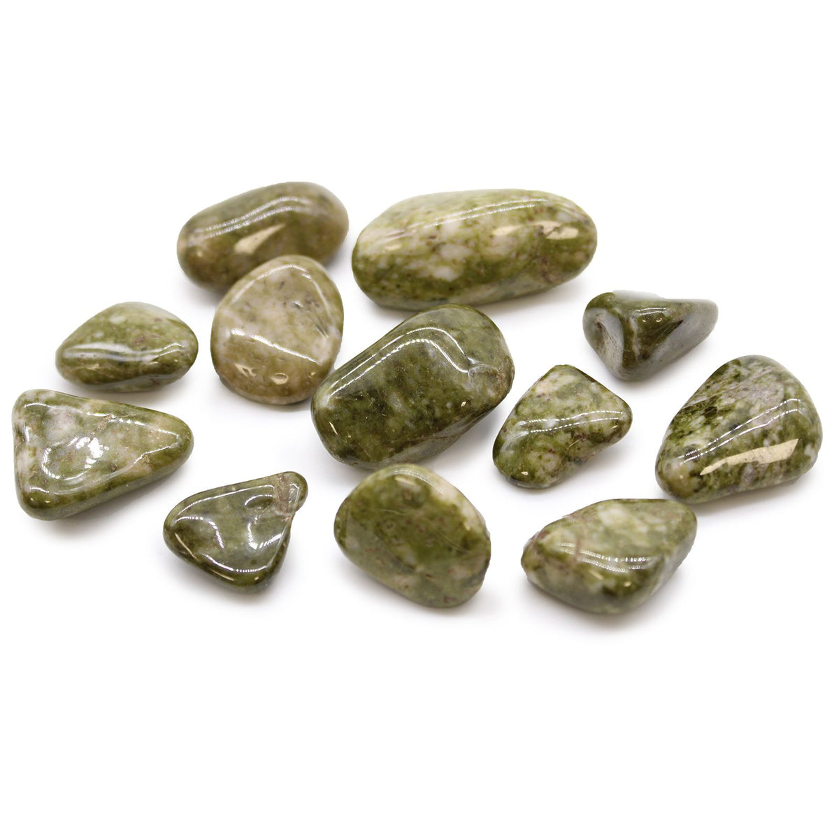 Bag of 12 Snowflake Epidote Tumble Stones - Medium African – view 2