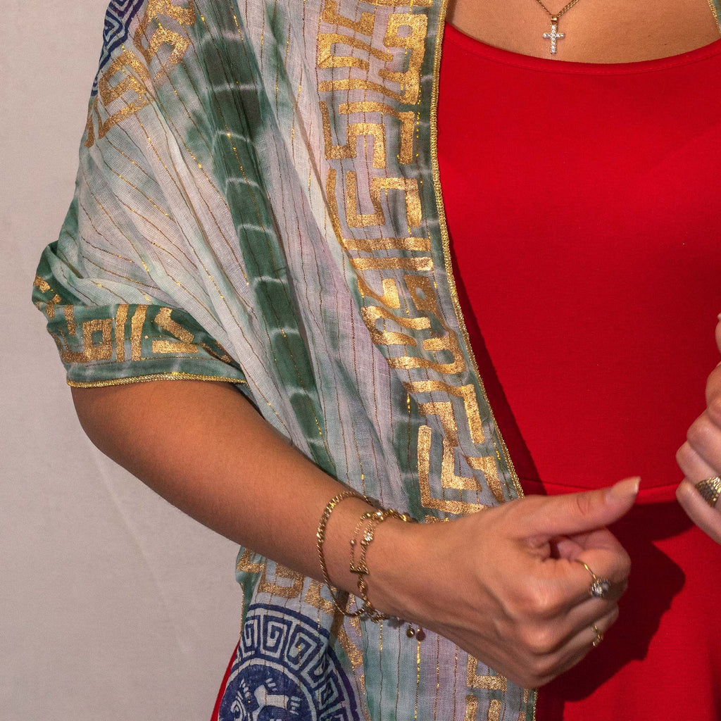 Nomad Sari Marbella Print Summer Scarf - Green and Gold – view 3