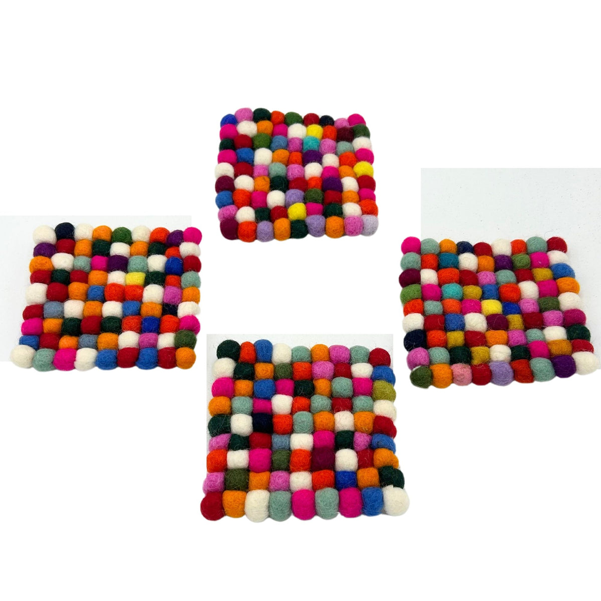 Square Felt Coasters 10cm Grey Multi Set of 4