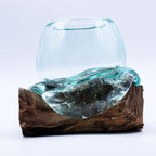 Molten Glass Mini Goldfish Bowl on Wood 20cm – view 2