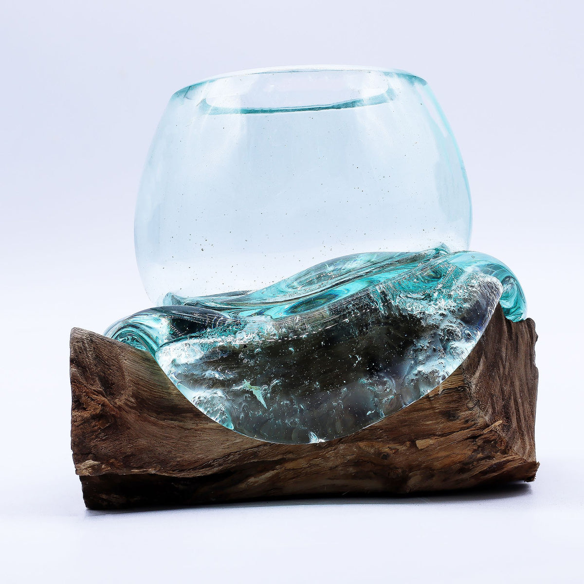 Molten Glass Mini Goldfish Bowl on Wood 20cm – view 2