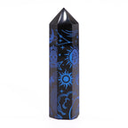Engraved Black Obsidian Point - Midnight Blue Celestial Symbols – view 2