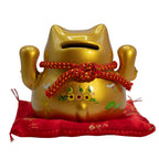 Money Cat Coin Bank on Cushion - Gold