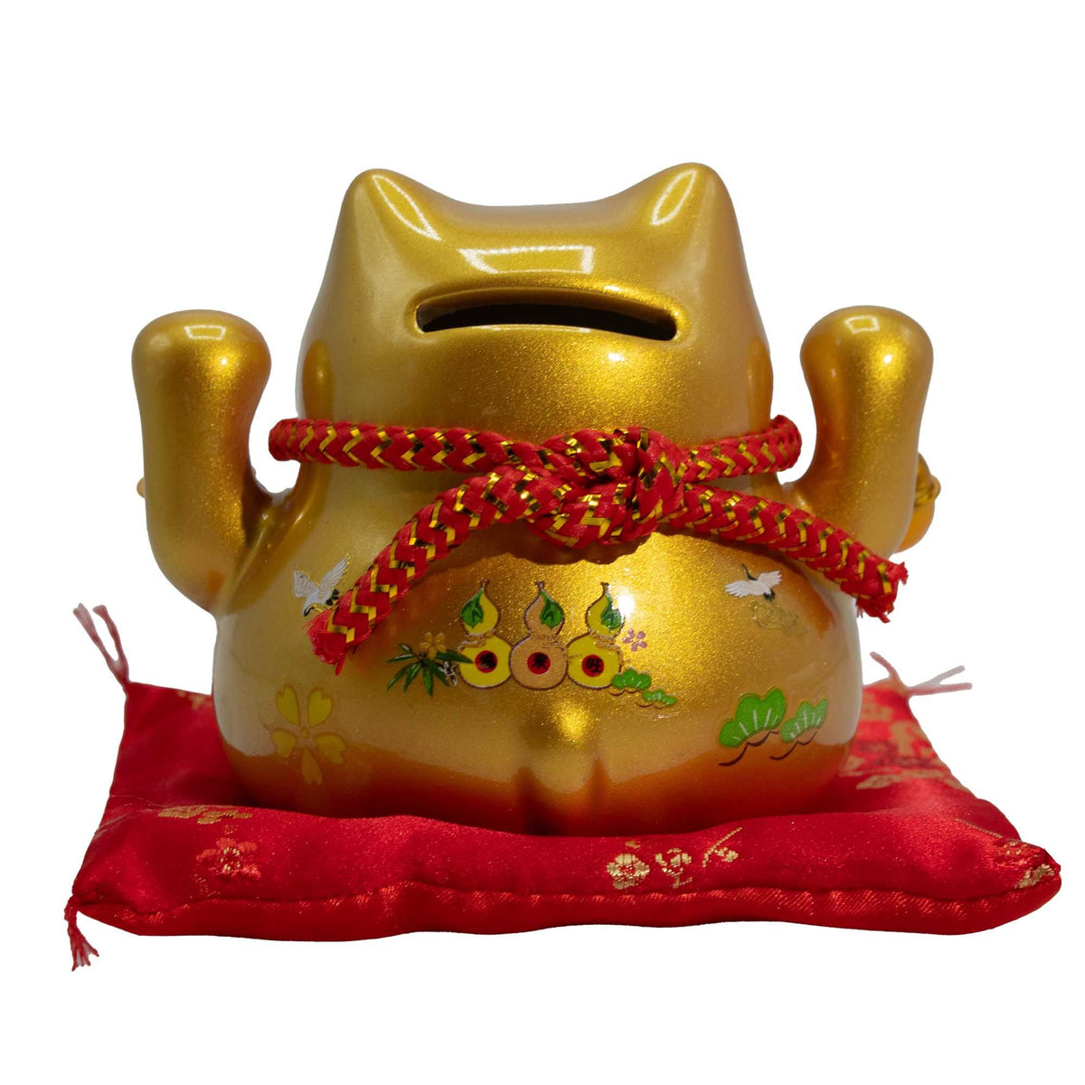 Money Cat Coin Bank on Cushion - Gold