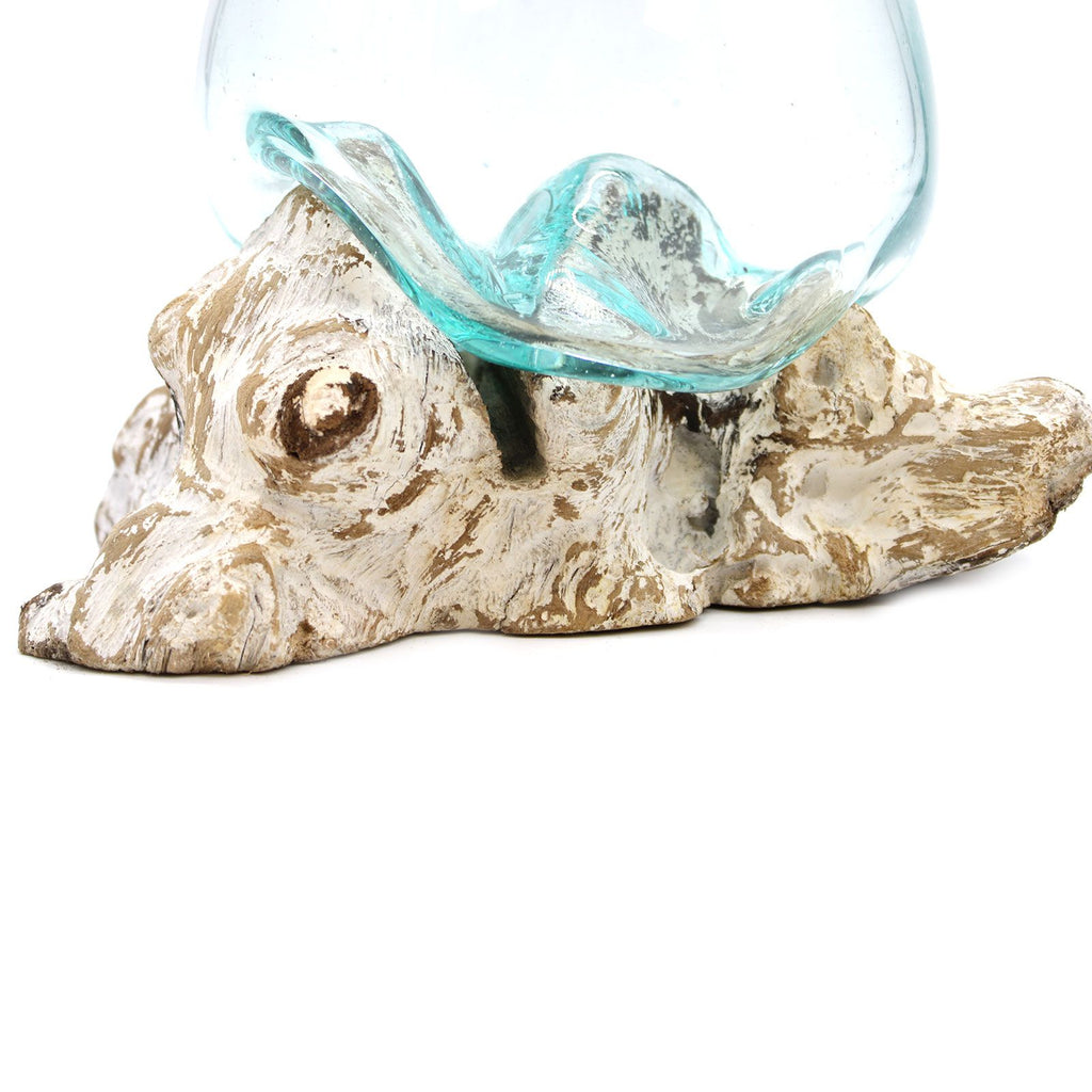 Molten Glass Bowl on Whitewash Wood - Large