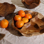 Smooth Round Teak Fruit Bowl, Three Sections 30cm