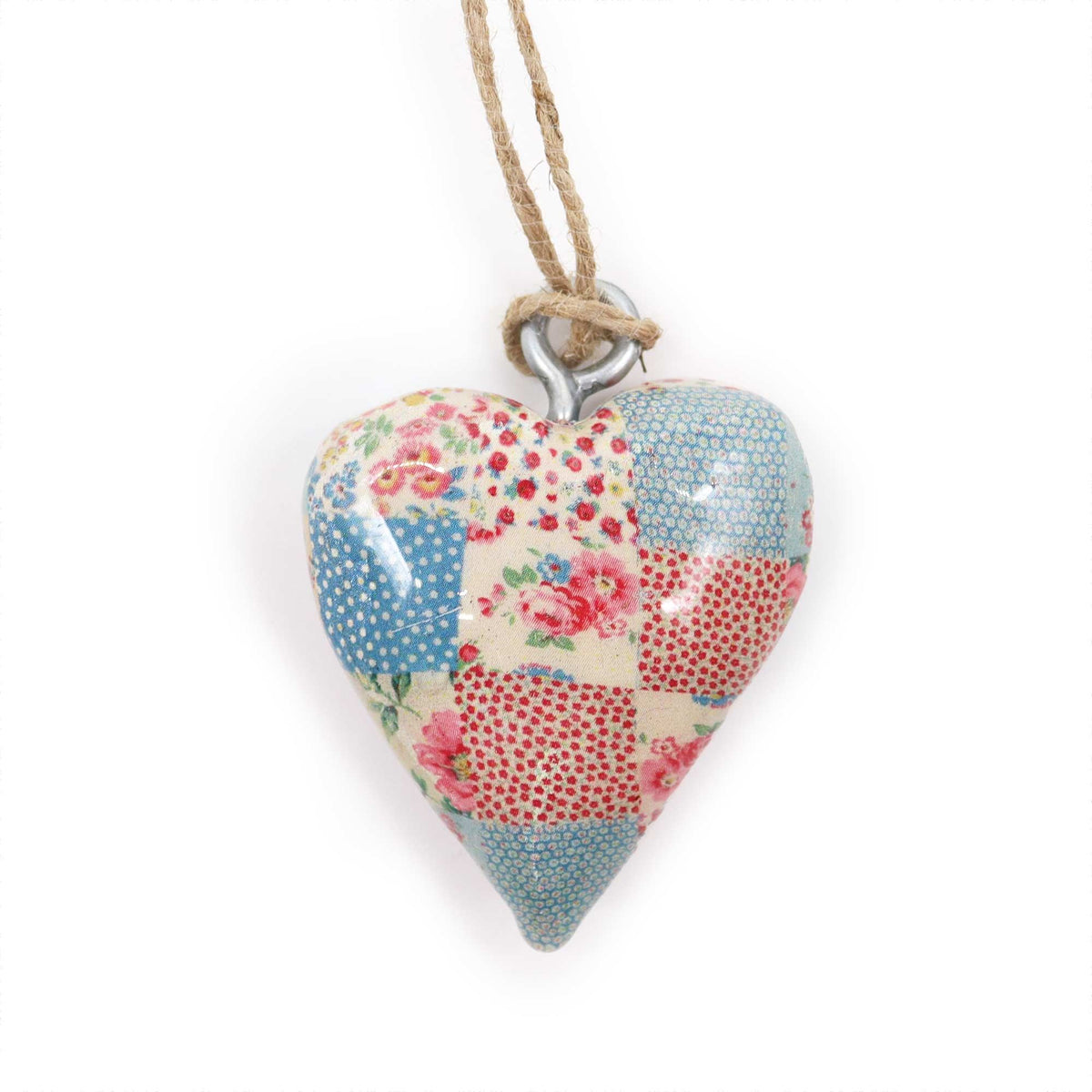 Small Mango Wood Heart, Cheque Blue and Red – view 2