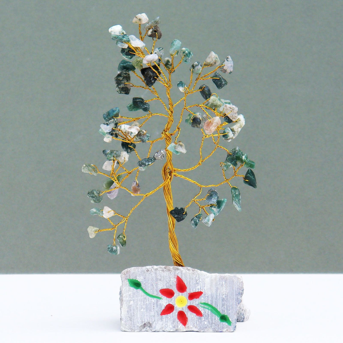Moss Agate Gemstone Tree - 80 Stones - 15.5cm