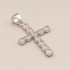Rose Quartz Crucifix Pendant Necklace on Silver Plated Chain – view 4
