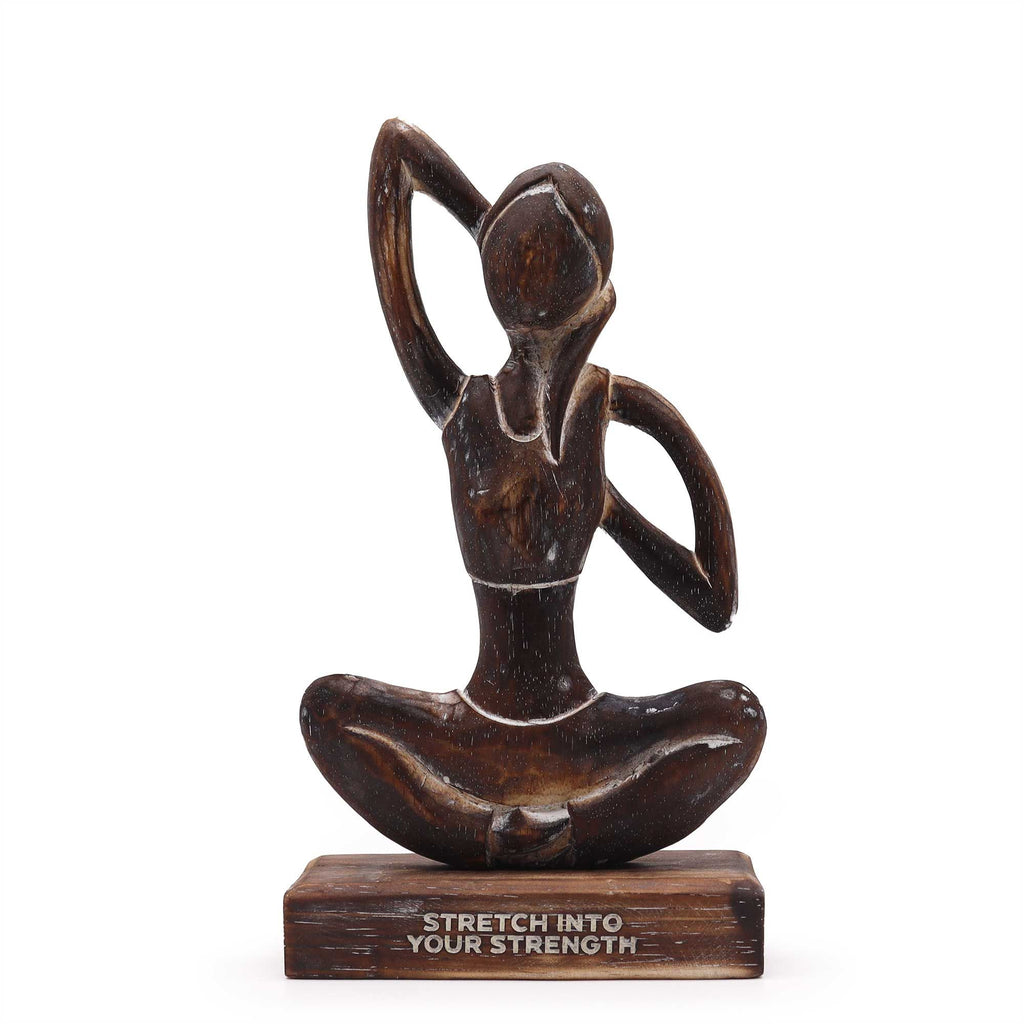 Wooden Yoga Lady Statue - Cow Face Pose, Antique Finish – view 2
