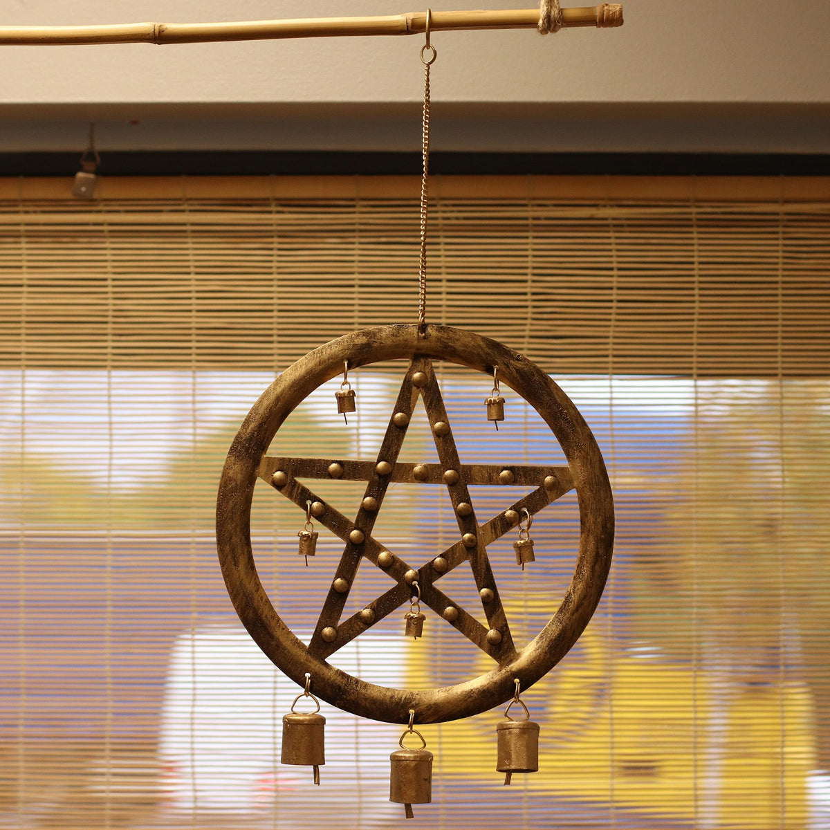 Iron Pentagon Wind Chime with Cow Bells, 25x49cm – view 5