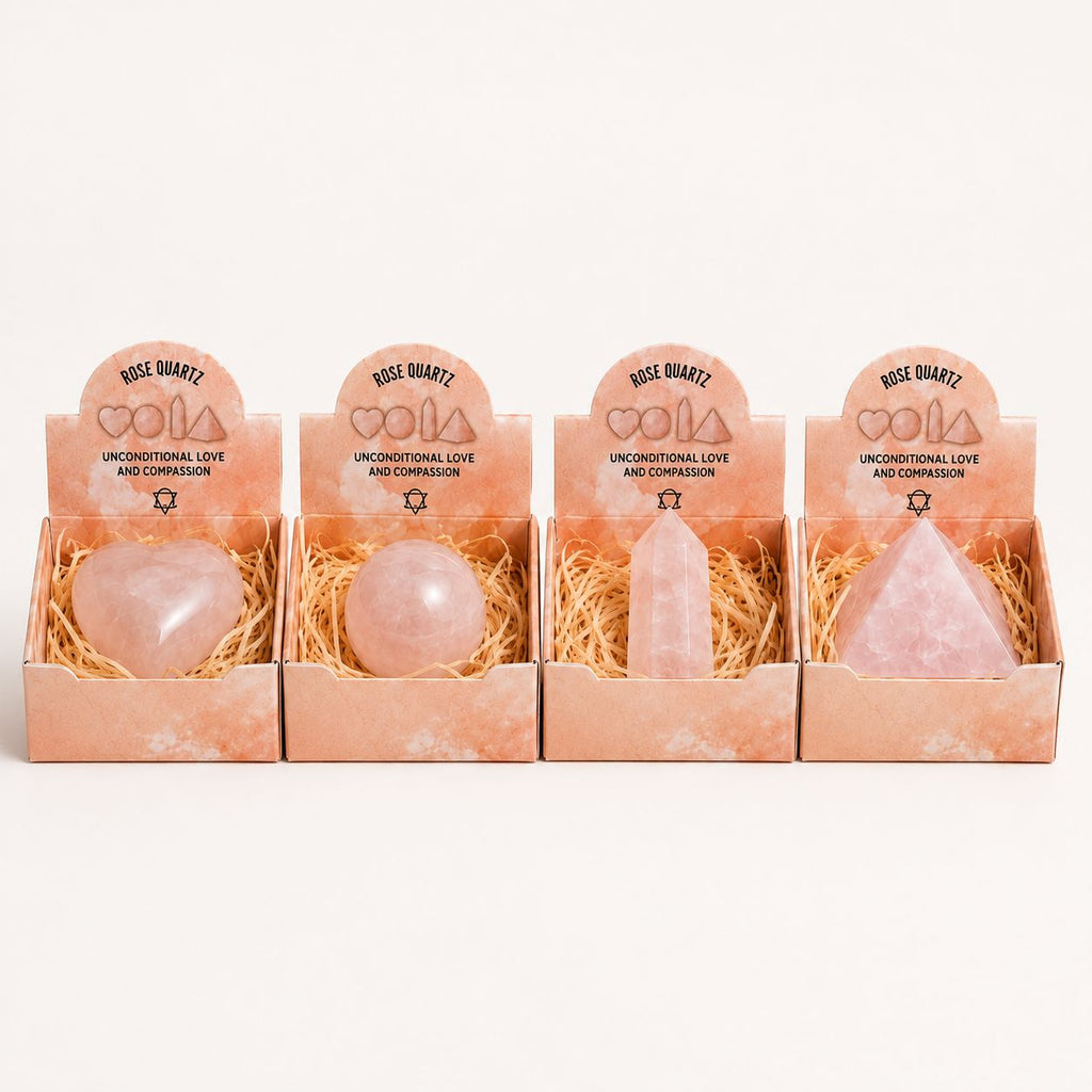 Rose Quartz Gemstone Shapes Set - Heart, Sphere, Obelisk, Pyramid