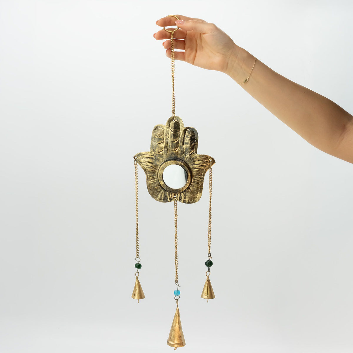 Small Hamsa Mirror Wind Chime - 3 Bells, 14x55cm – view 5