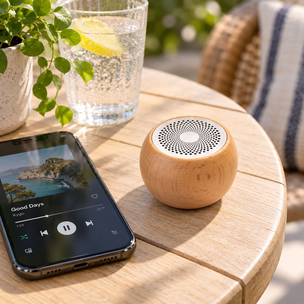 Wooden-Finish Mini Bluetooth Speaker, Mandala Grille