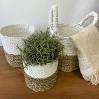 Seagrass Basket Set, 3 Pieces - Natural, White – view 3
