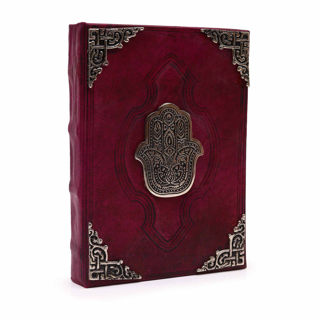 Hefty Red Tan Leather Book, Zinc Hamsa – 18x26 cm – view 2
