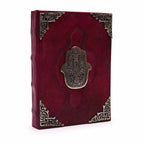 Hefty Red Tan Leather Book, Zinc Hamsa – 18x26 cm – view 2