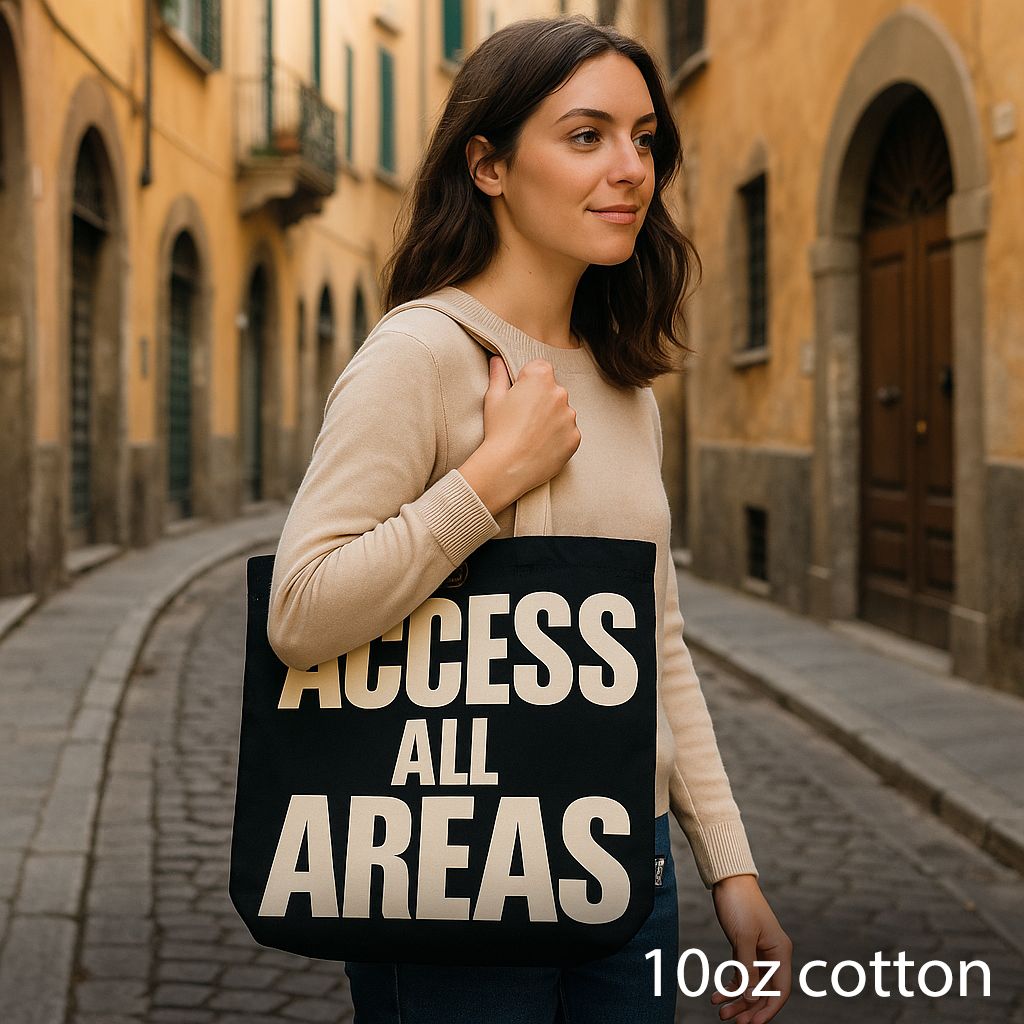 Nomad Sari Classic Tote Bag - Access All Areas - Black Cotton