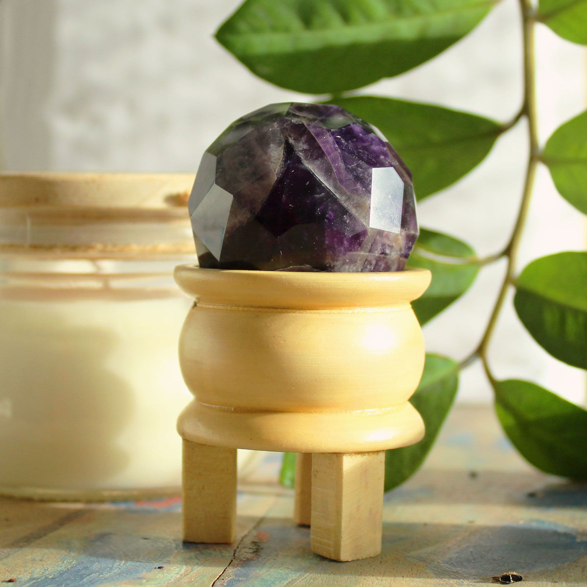 Faceted Amethyst Healing Ball with Wooden Stand – view 4