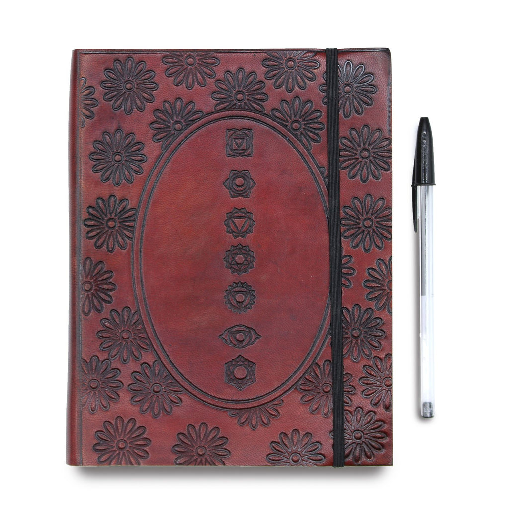 Medium Vegetable Tanned Leather Notebook with Strap – Tibetan Mandala – view 3