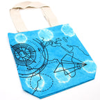 Tie-Dye Cotton Bag - Compass Print - Blue - Natural Handle – view 3
