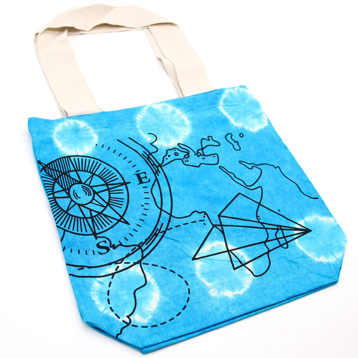 Tie-Dye Cotton Bag - Compass Print - Blue - Natural Handle – view 3