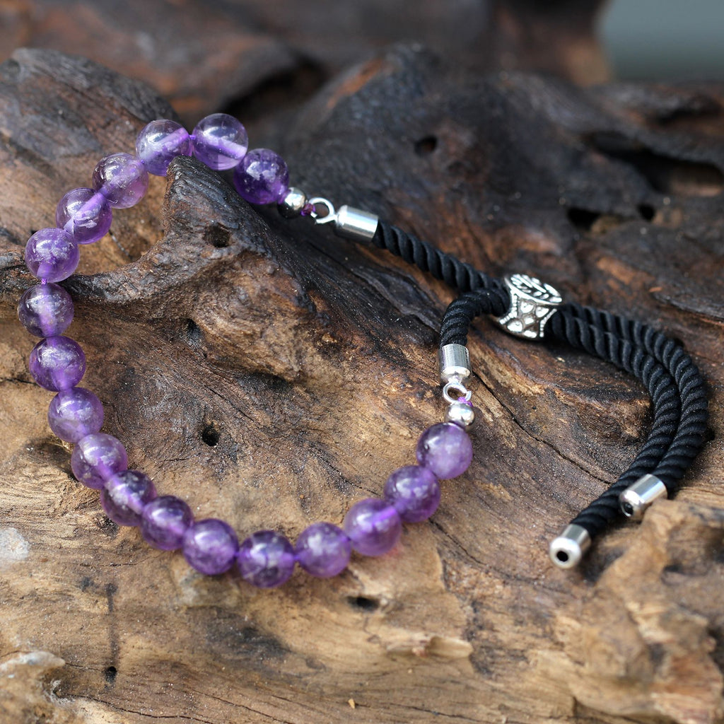 Amethyst Gemstone Bead Bracelet with Silver Plated Toggle – view 3