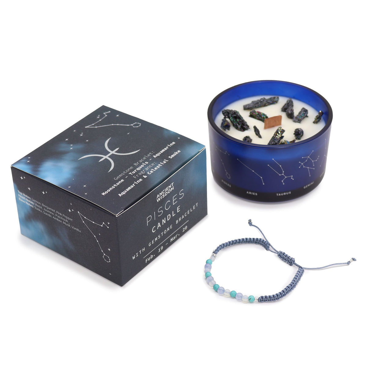 Pisces Zodiac Crystal Candle with Gemstone Bracelet – view 5