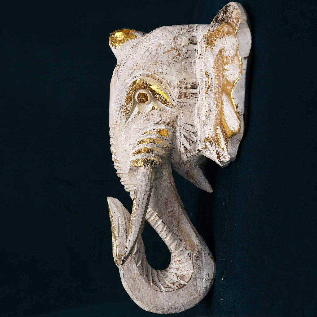 Large Wood Elephant Head, Gold and Whitewash – view 3
