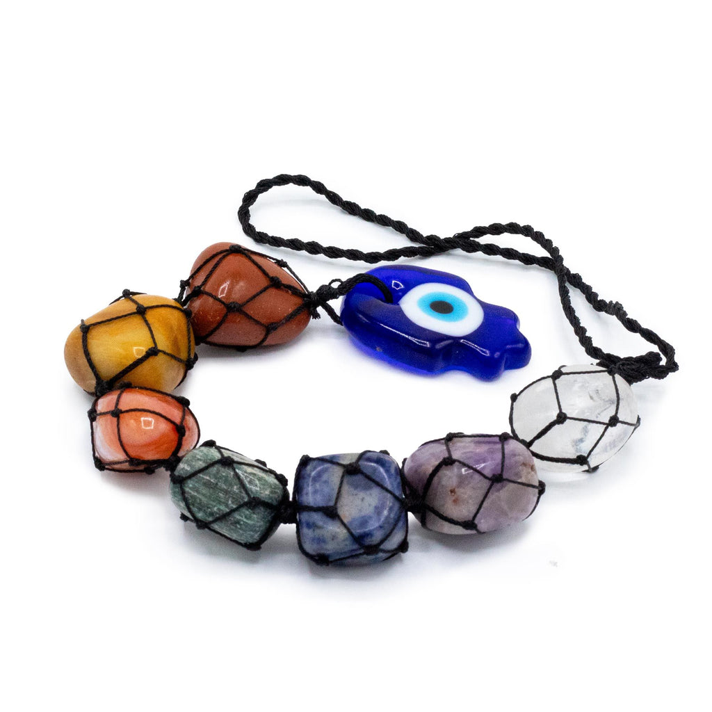Seven Chakra Hanging Pendant with Hamsa and Evil Eye – view 2