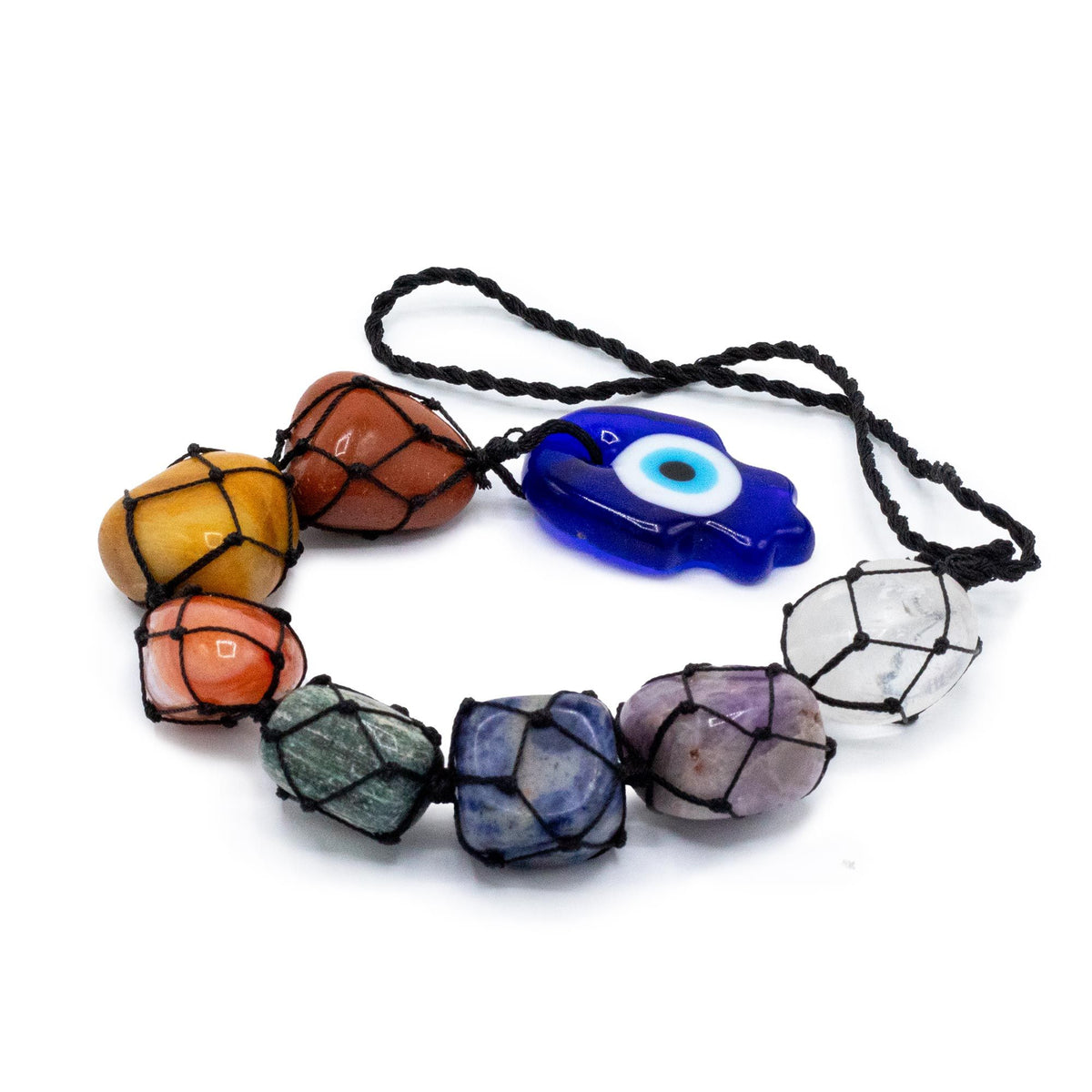 Seven Chakra Hanging Pendant with Hamsa and Evil Eye – view 2