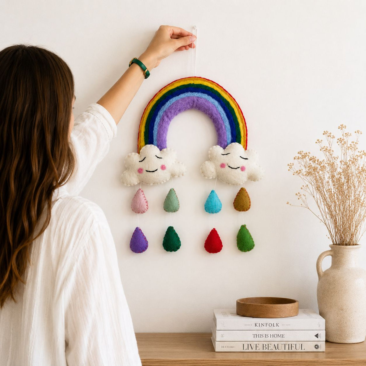 Handmade Felt Mobile, Rainbow Happy Clouds – view 2