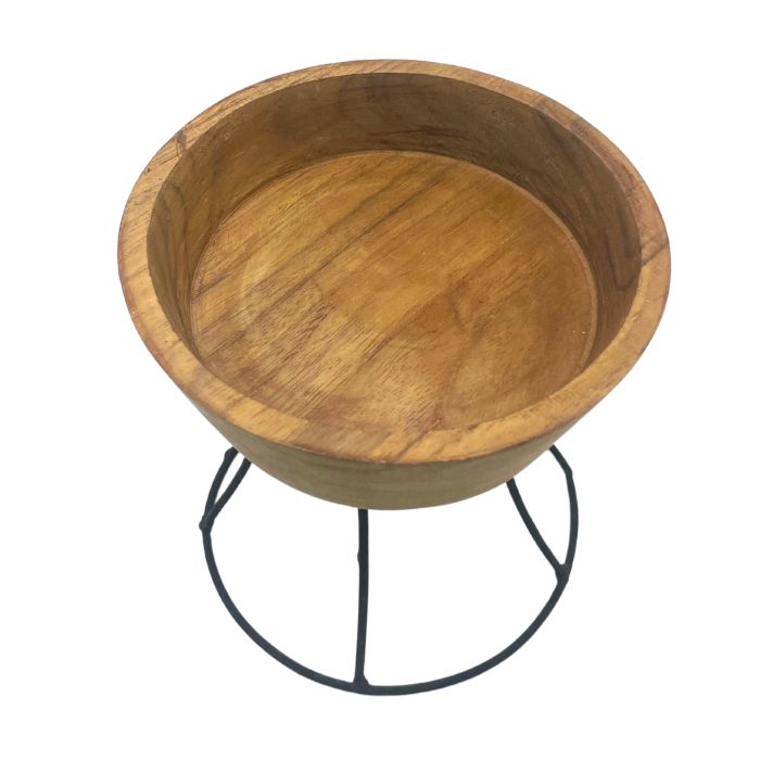 Elevated Teak Bowl on Metal Stand - Small Tray 15cm