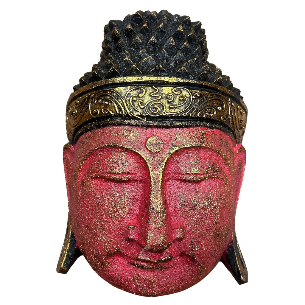 Hand Carved Buddha Head Wall Decor, 25 cm, Red Shine