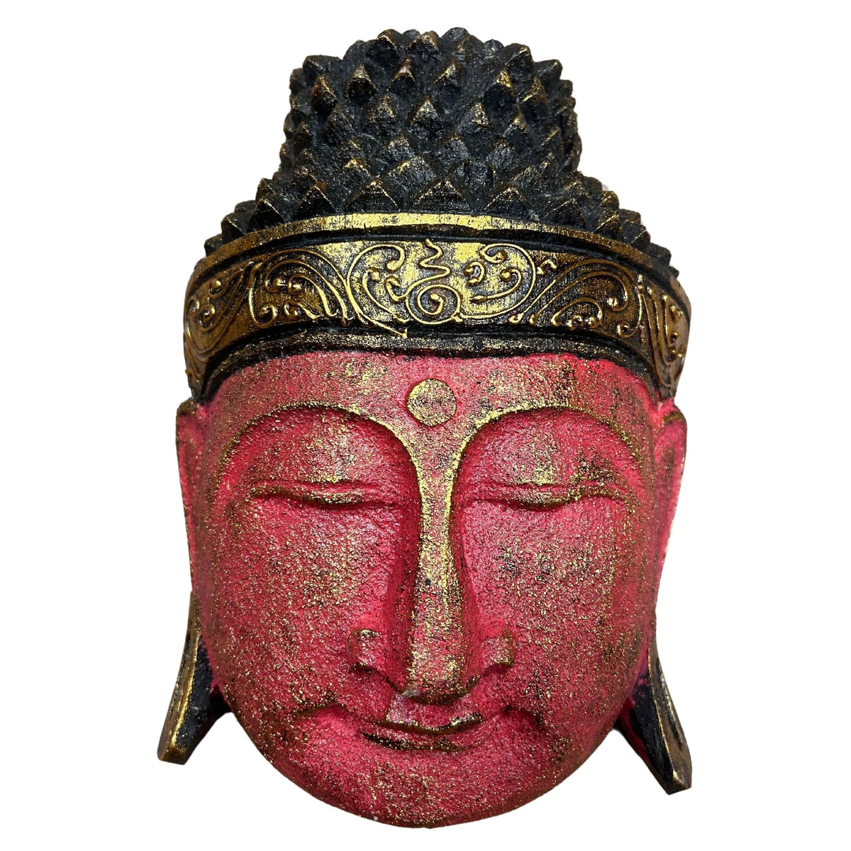 Hand Carved Buddha Head Wall Decor, 25 cm, Red Shine