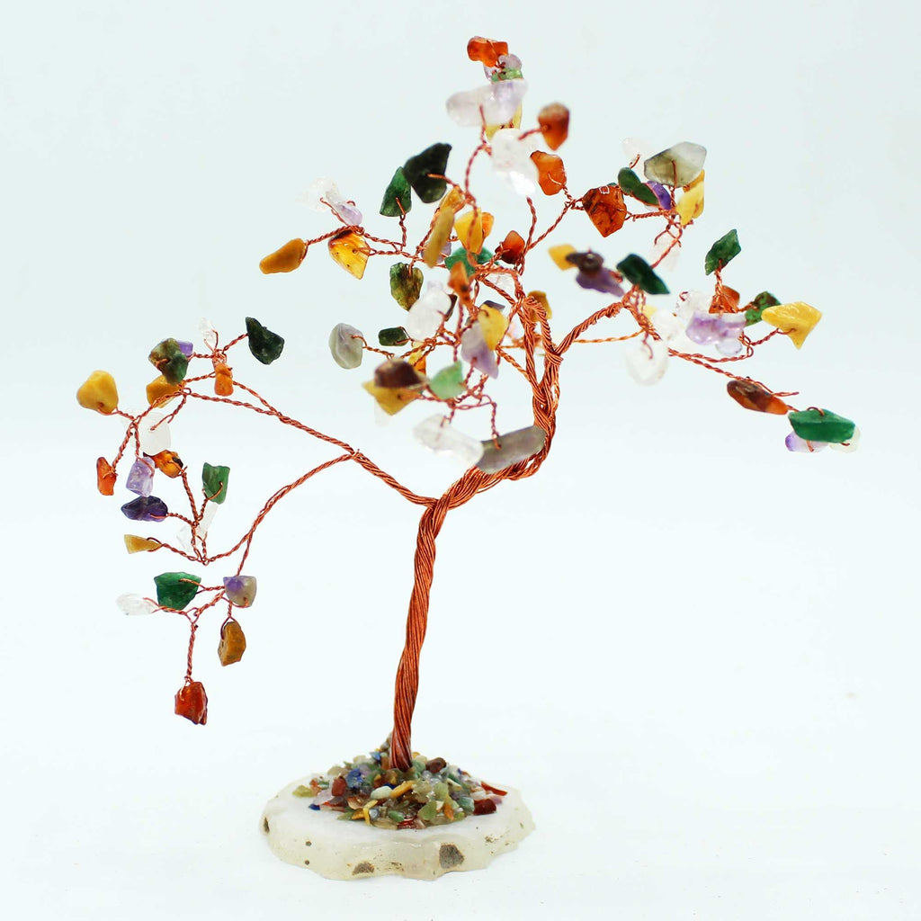 Large Multi Gemstone Tree on Natural Agate Base – view 3
