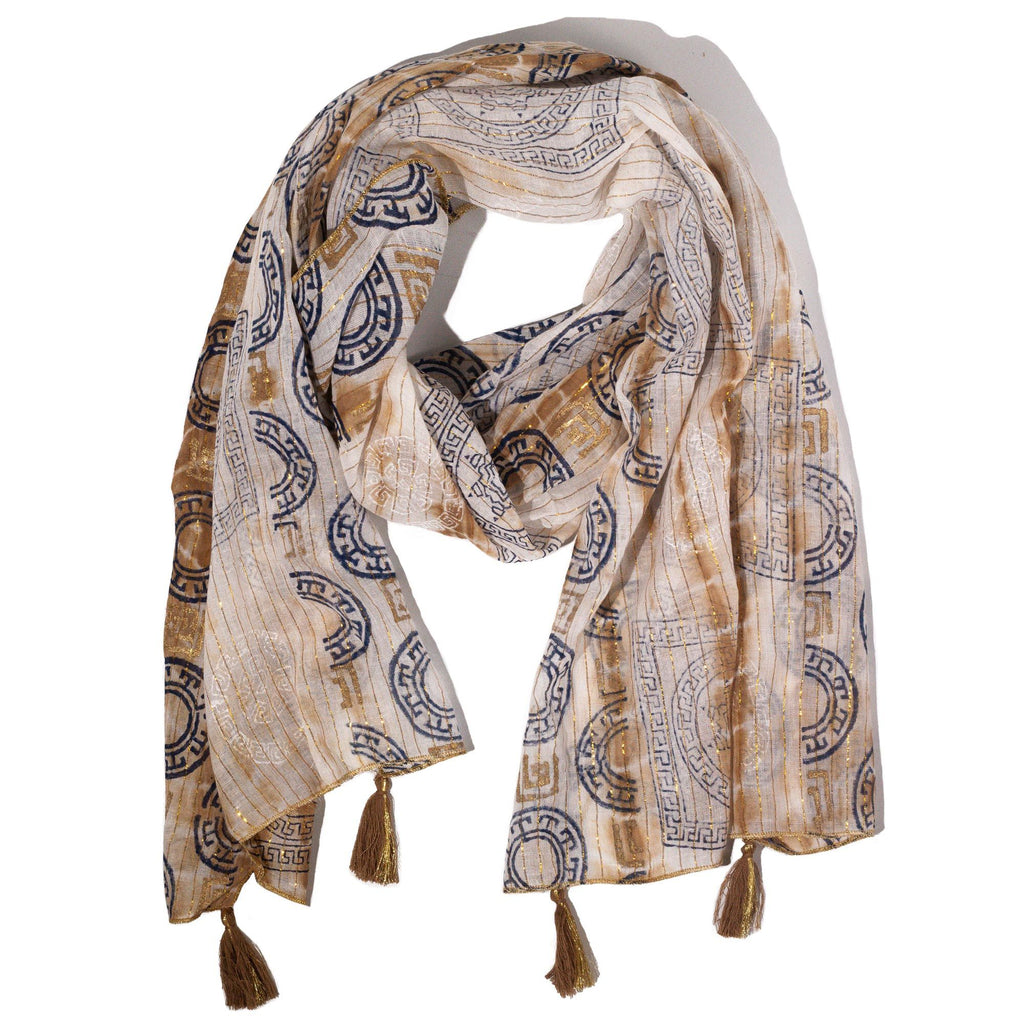 Nomad Sari Coffee Marbella Print Scarf with Gold (180 x 50 cm)